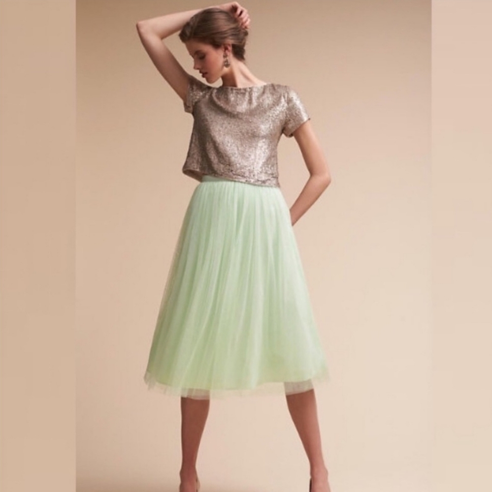 BHLDN Mint Green Tulle Midi Skirt